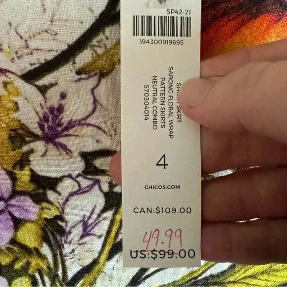 Chico's Petite Linen Floral Sarong Faux-Wrap Skirt travel, colorful plus size - Picture 8 of 13